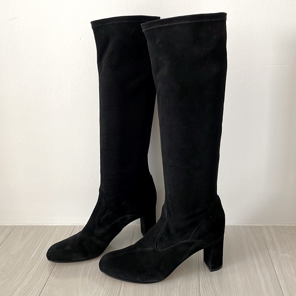 New! Valentino Black Stretch Suede Knee Boot